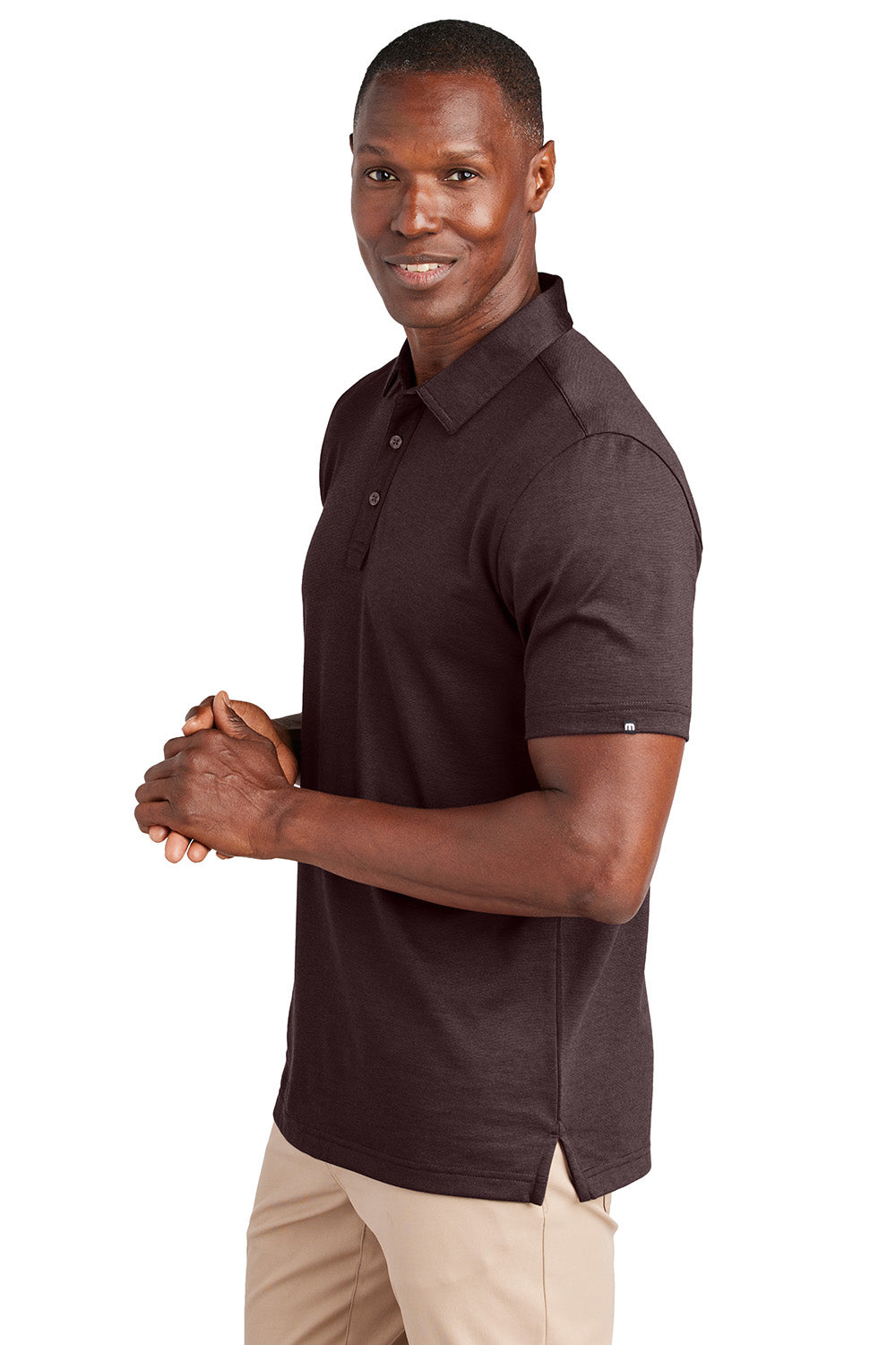 TravisMathew TM1MAA369 Mens Sunnyvale Short Sleeve Polo Shirt Heather Oxblood Model Side