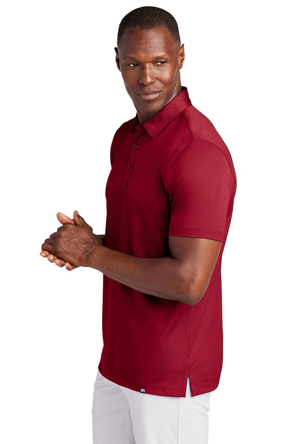 TravisMathew TM1MAA370 Mens Cabana Short Sleeve Polo Shirt Crimson Red Model Side