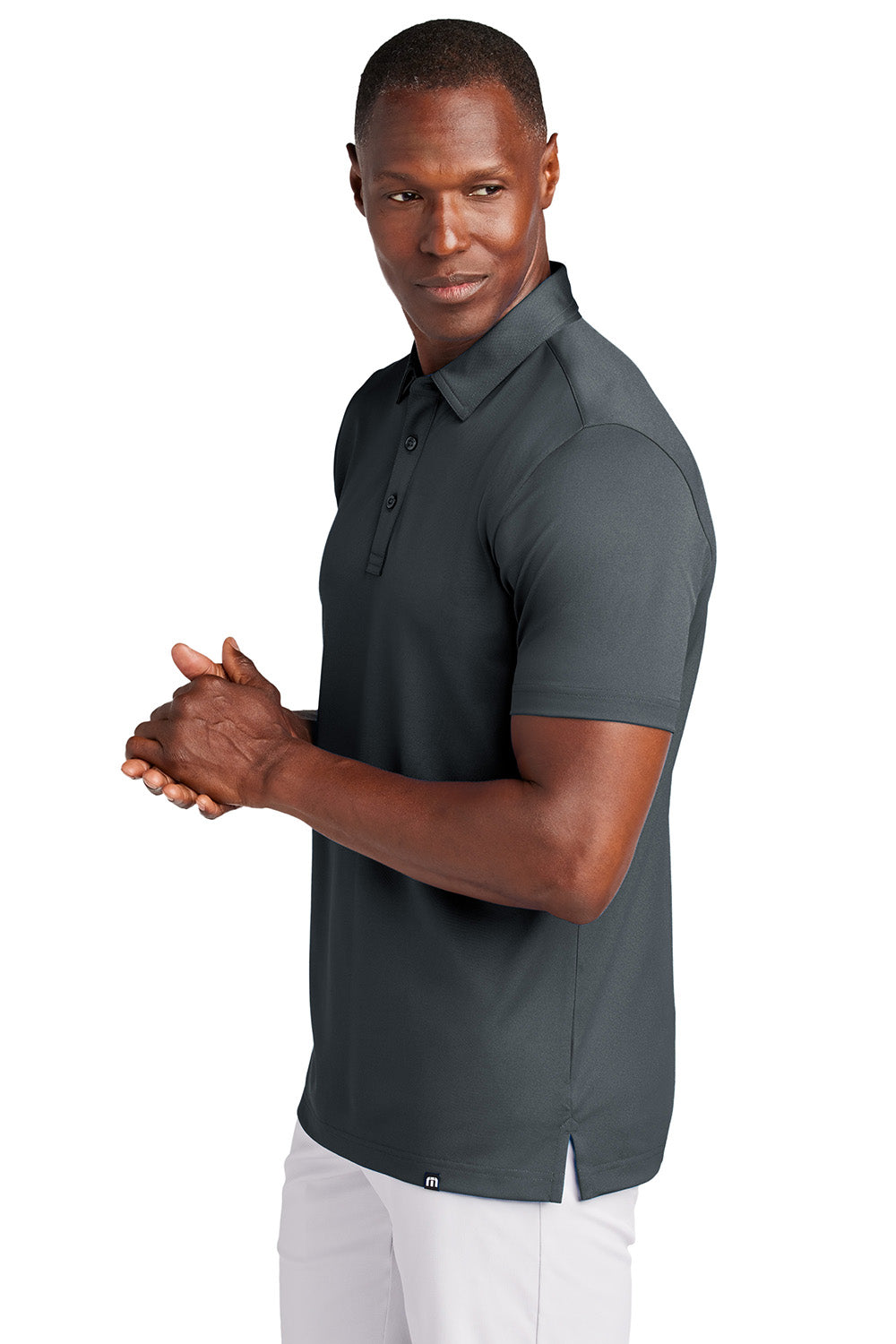 TravisMathew TM1MAA370 Mens Cabana Short Sleeve Polo Shirt Stormy Grey Model Side