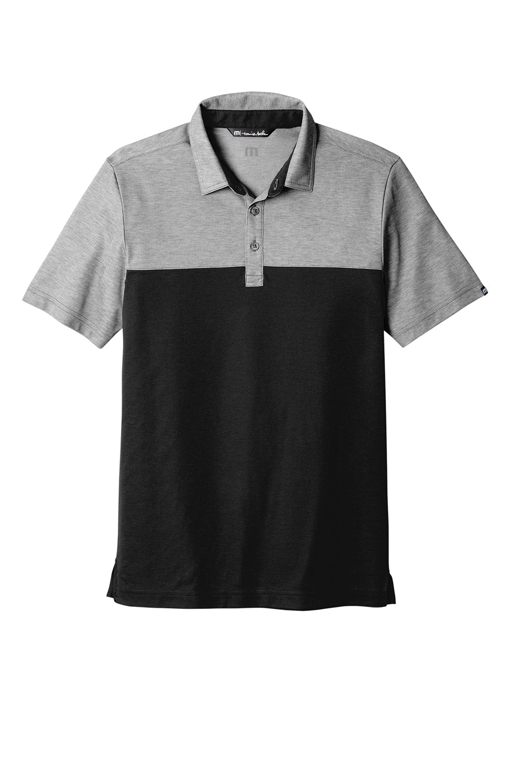 TravisMathew TM1MU414 Mens Oceanside Blocked Moisture Wicking Short Sleeve Polo Shirt Heather Black/Black Flat Front