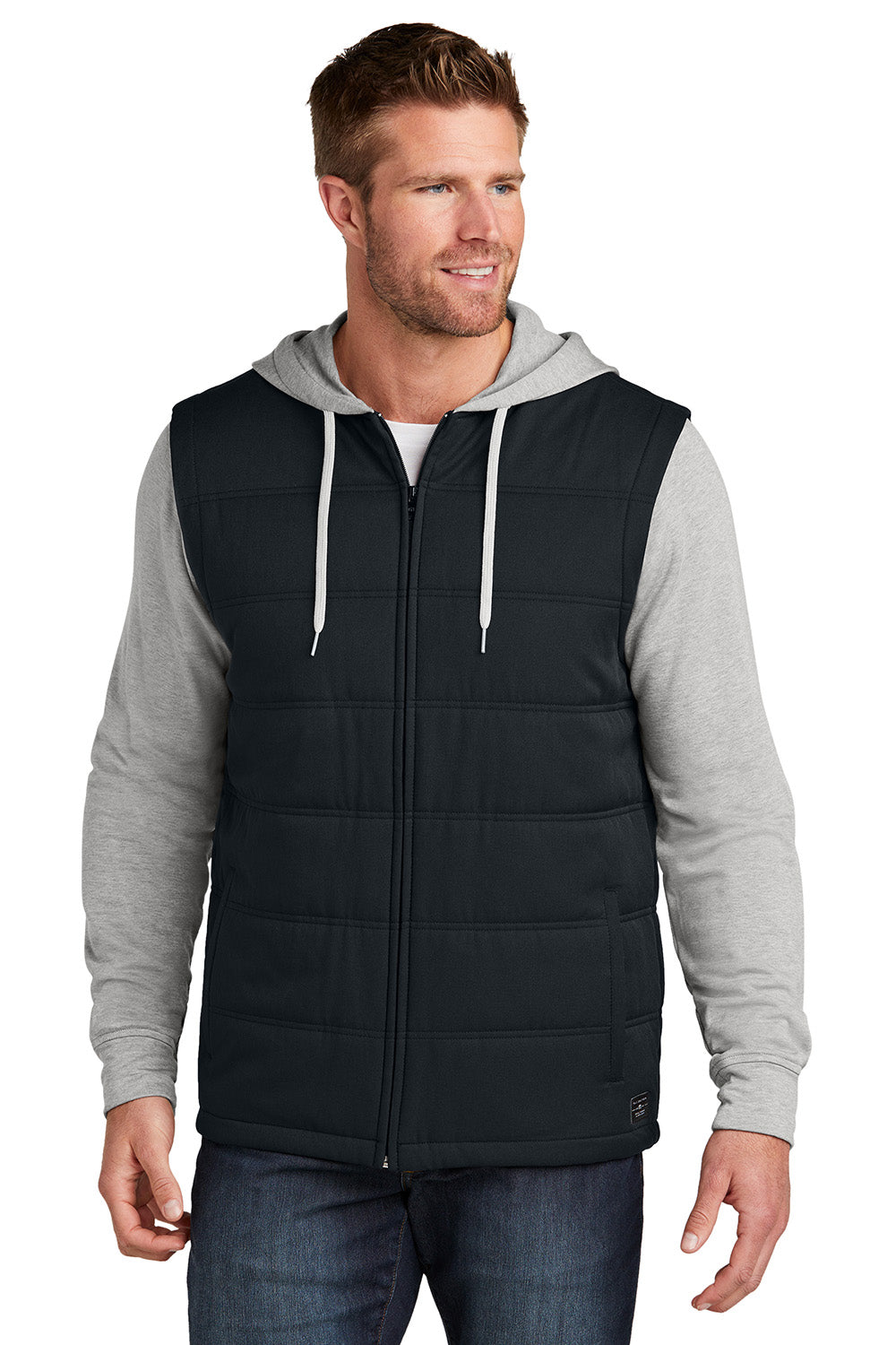 TravisMathew TM1MZ336 Mens Tides Up Full Zip Hooded Jacket Black/Heather Grey Model Front