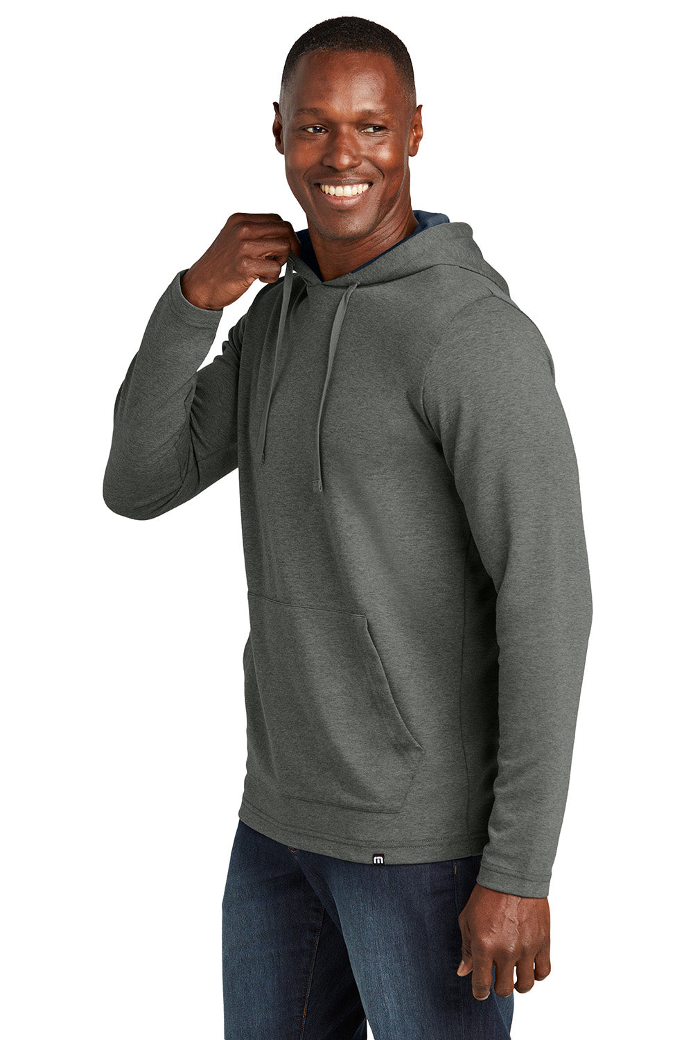 TravisMathew TM1MZ337 Mens Coveside Hooded Sweatshirt Hoodie Heather Dark Grey Model Side