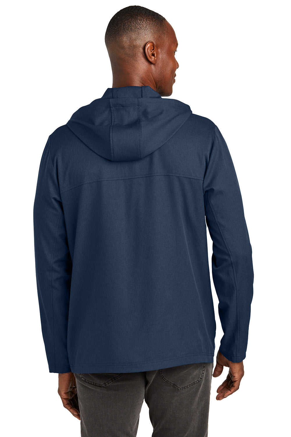 TravisMathew TM1MZ338 Mens Balboa Full Zip Hooded Jacket Heather Night Blue Model Back