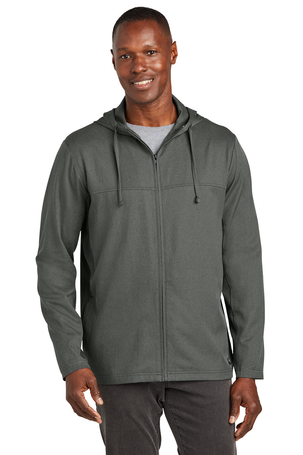 TravisMathew TM1MZ338 Mens Balboa Full Zip Hooded Jacket Heather Dark Grey Model Front