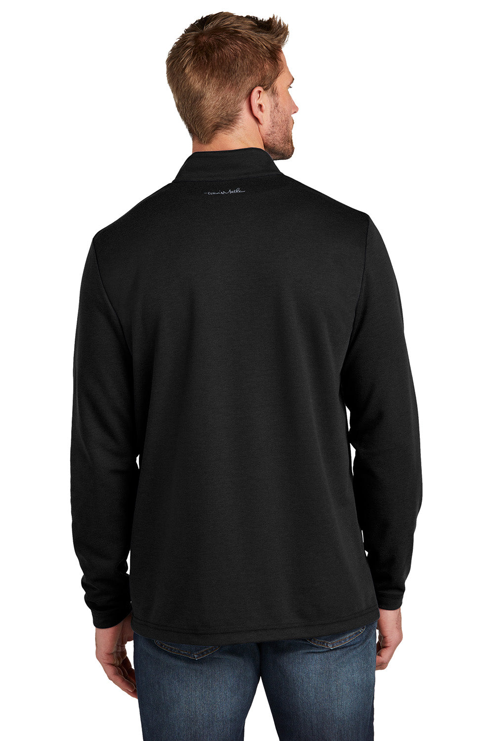 TravisMathew TM1MZ339 Mens Coveside 1/4 Zip Sweatshirt Black Model Back