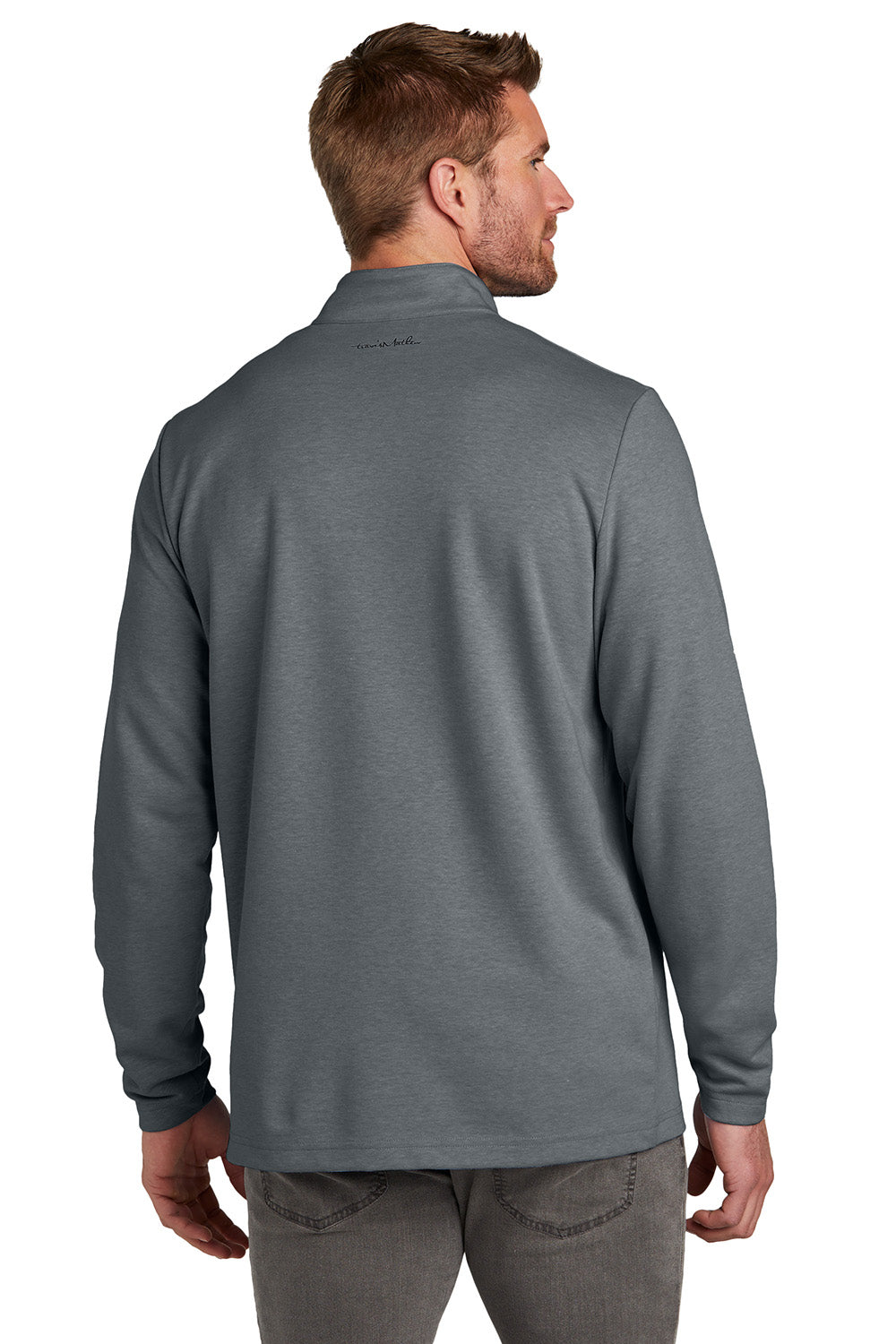 TravisMathew TM1MZ339 Mens Coveside 1/4 Zip Sweatshirt Heather Dark Grey Model Back