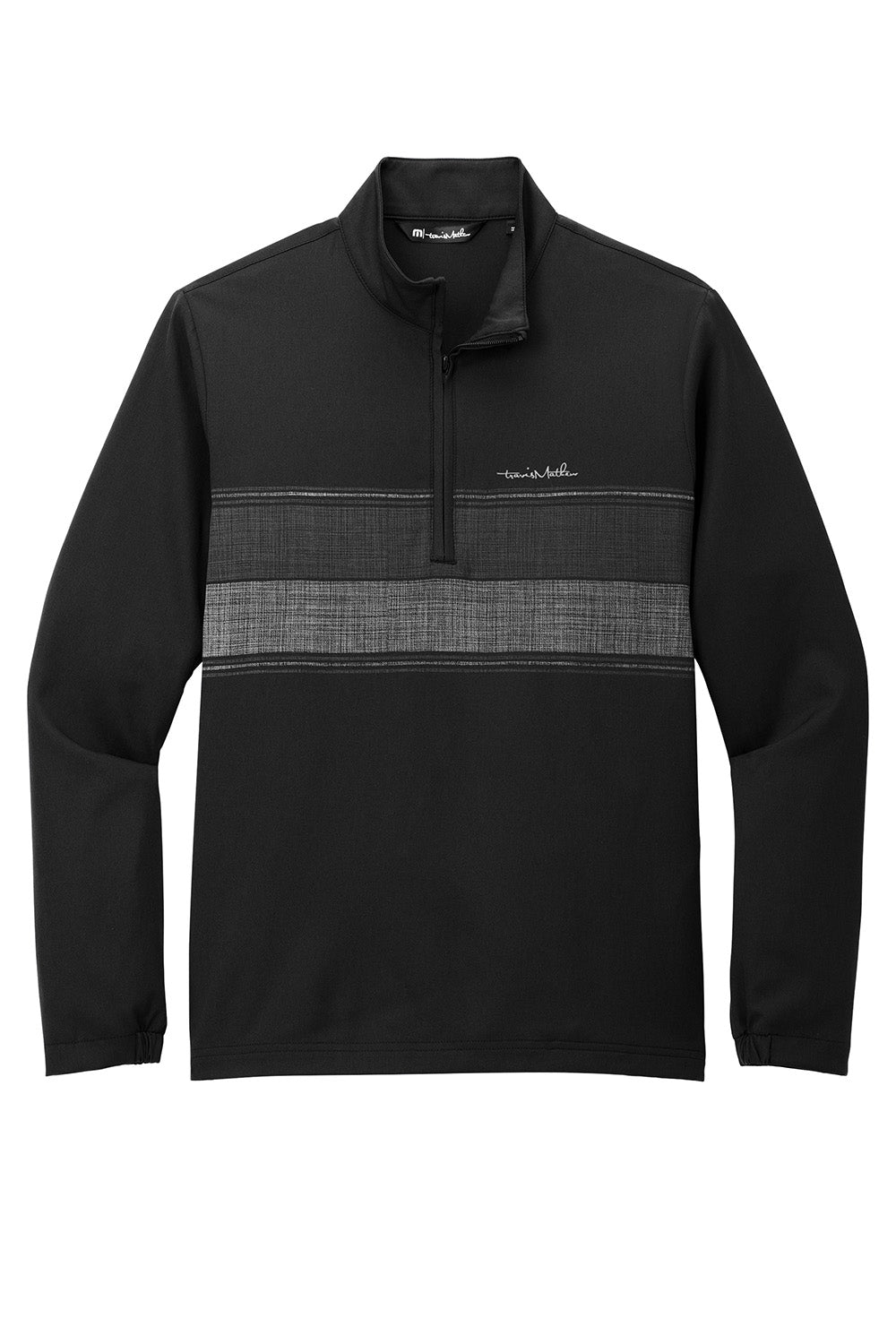 TravisMathew TM1MZ340 Mens Balboa Chest Stripe 1/4 Zip Sweatshirt Black Flat Front