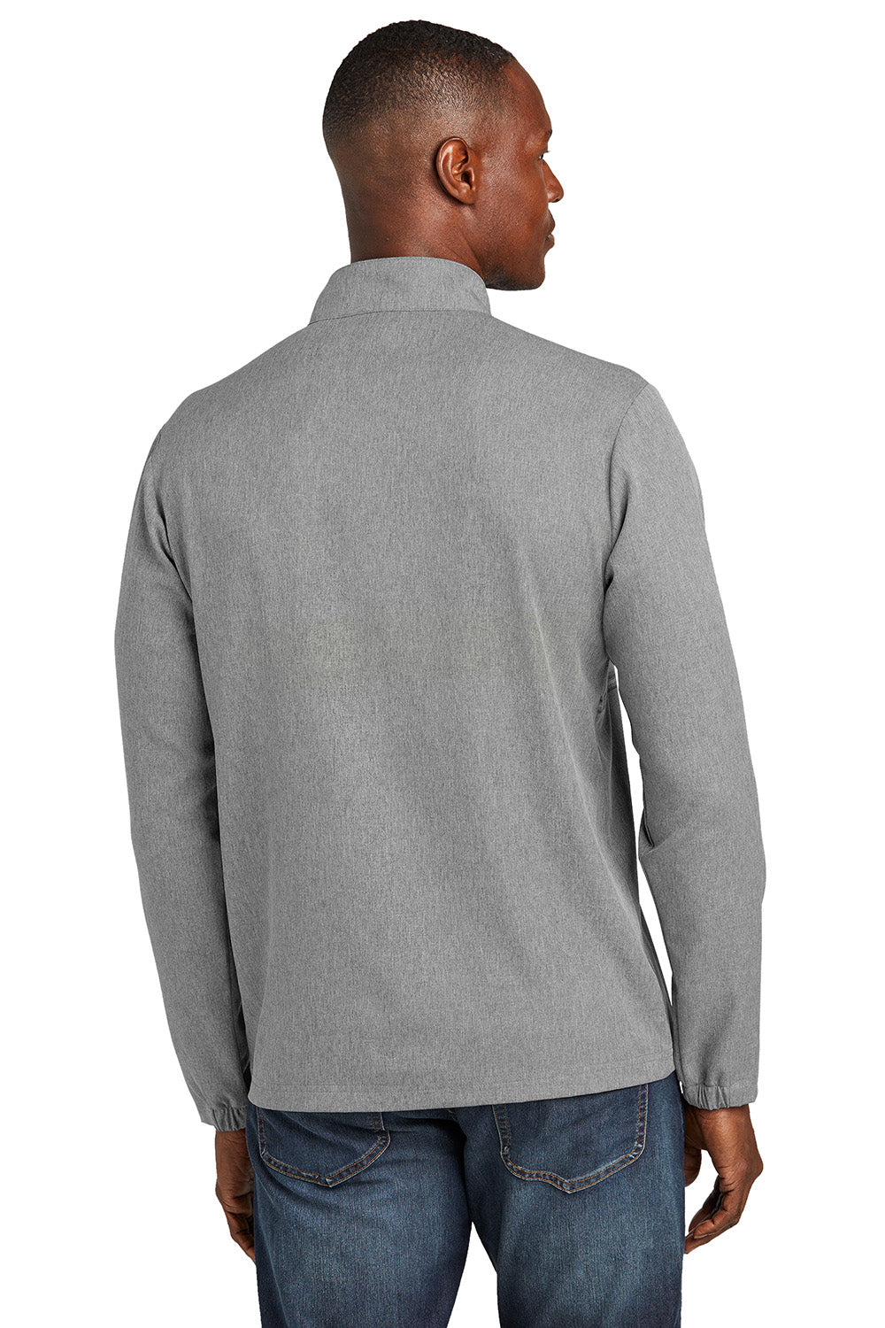 TravisMathew TM1MZ340 Mens Balboa Chest Stripe 1/4 Zip Sweatshirt Heather Dark Grey Model Back