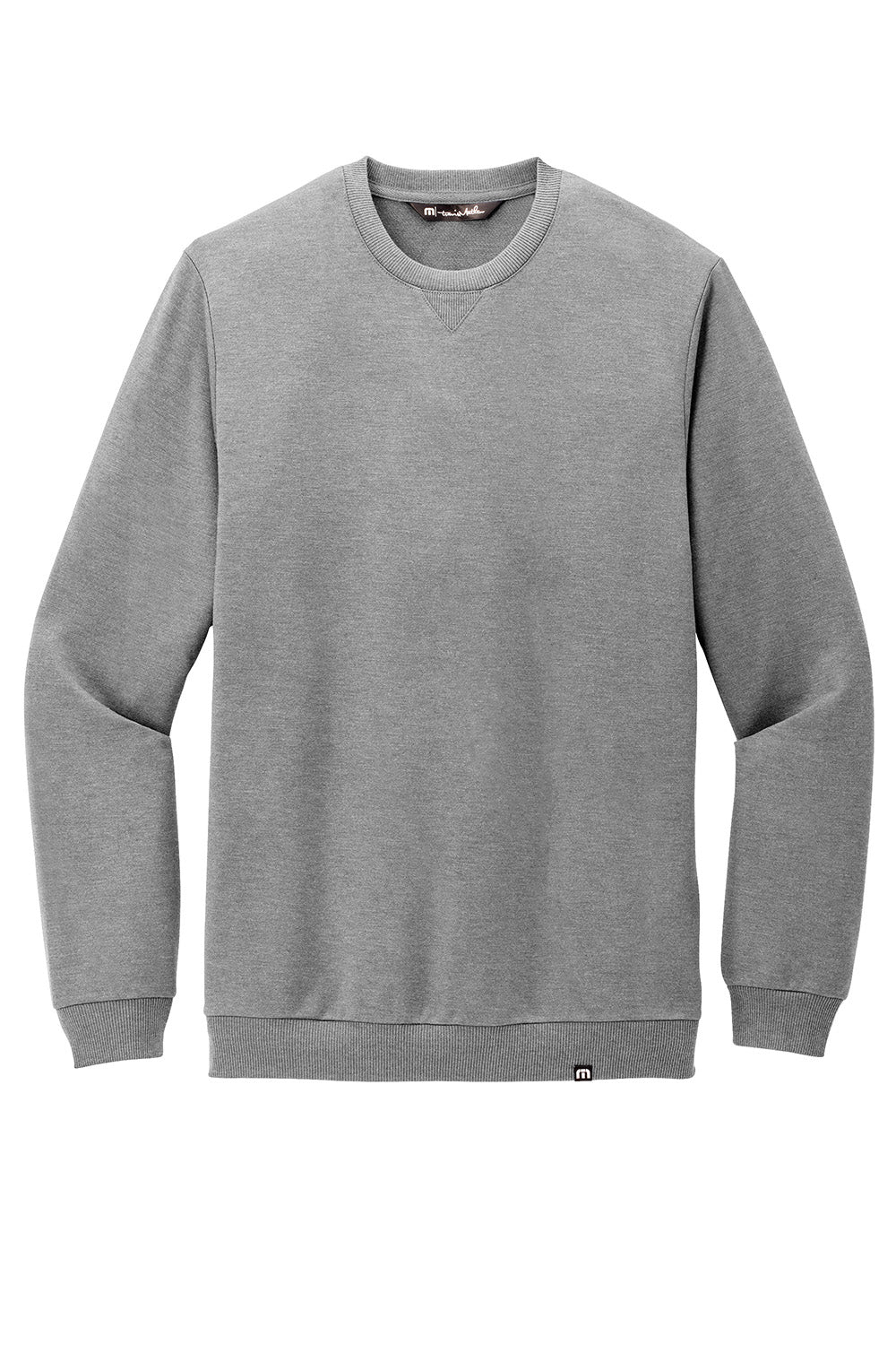 TravisMathew TM1MZ342 Mens Long Weekend Crewneck Sweatshirt Heather Light Grey Flat Front