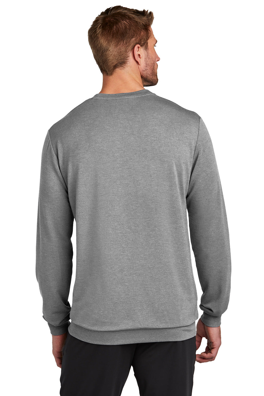 TravisMathew TM1MZ342 Mens Long Weekend Crewneck Sweatshirt Heather Light Grey Model Back