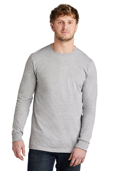 Volunteer Knitwear VL100LS Mens USA Made All American Long Sleeve Crewneck T-Shirt Heather Grey Model Front