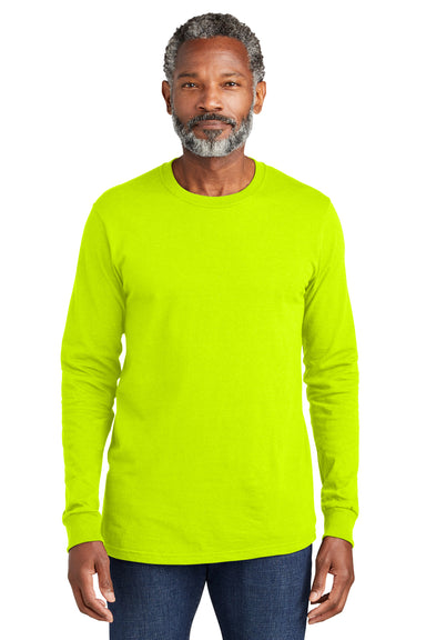 Volunteer Knitwear VL100LS Mens USA Made All American Long Sleeve Crewneck T-Shirt Safety Green Model Front