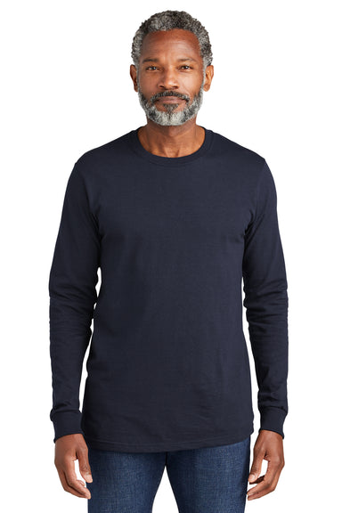 Volunteer Knitwear VL100LS Mens USA Made All American Long Sleeve Crewneck T-Shirt Strong Navy Blue Model Front