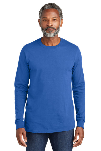 Volunteer Knitwear VL100LS Mens USA Made All American Long Sleeve Crewneck T-Shirt True Royal Blue Model Front