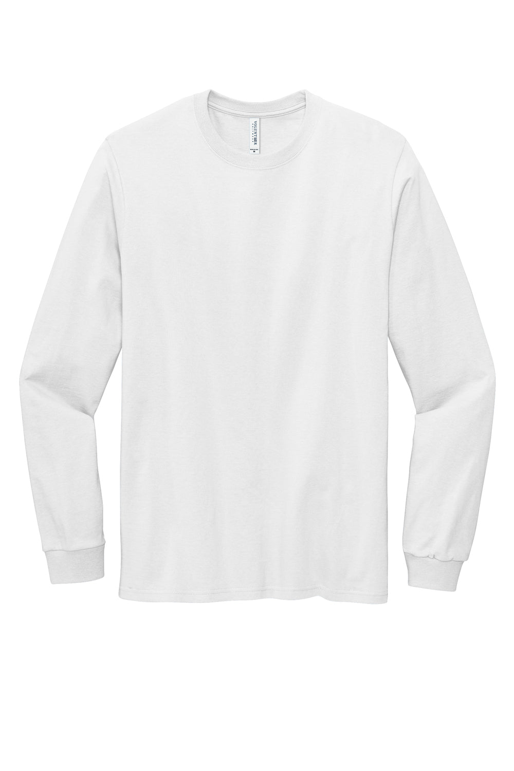 Volunteer Knitwear VL100LS Mens USA Made All American Long Sleeve Crewneck T-Shirt White Flat Front