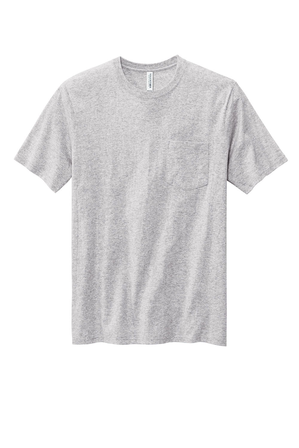 Volunteer Knitwear VL100P Mens USA Made All American Short Sleeve Crewneck T-Shirt w/ Pocket Heather Grey Flat Front