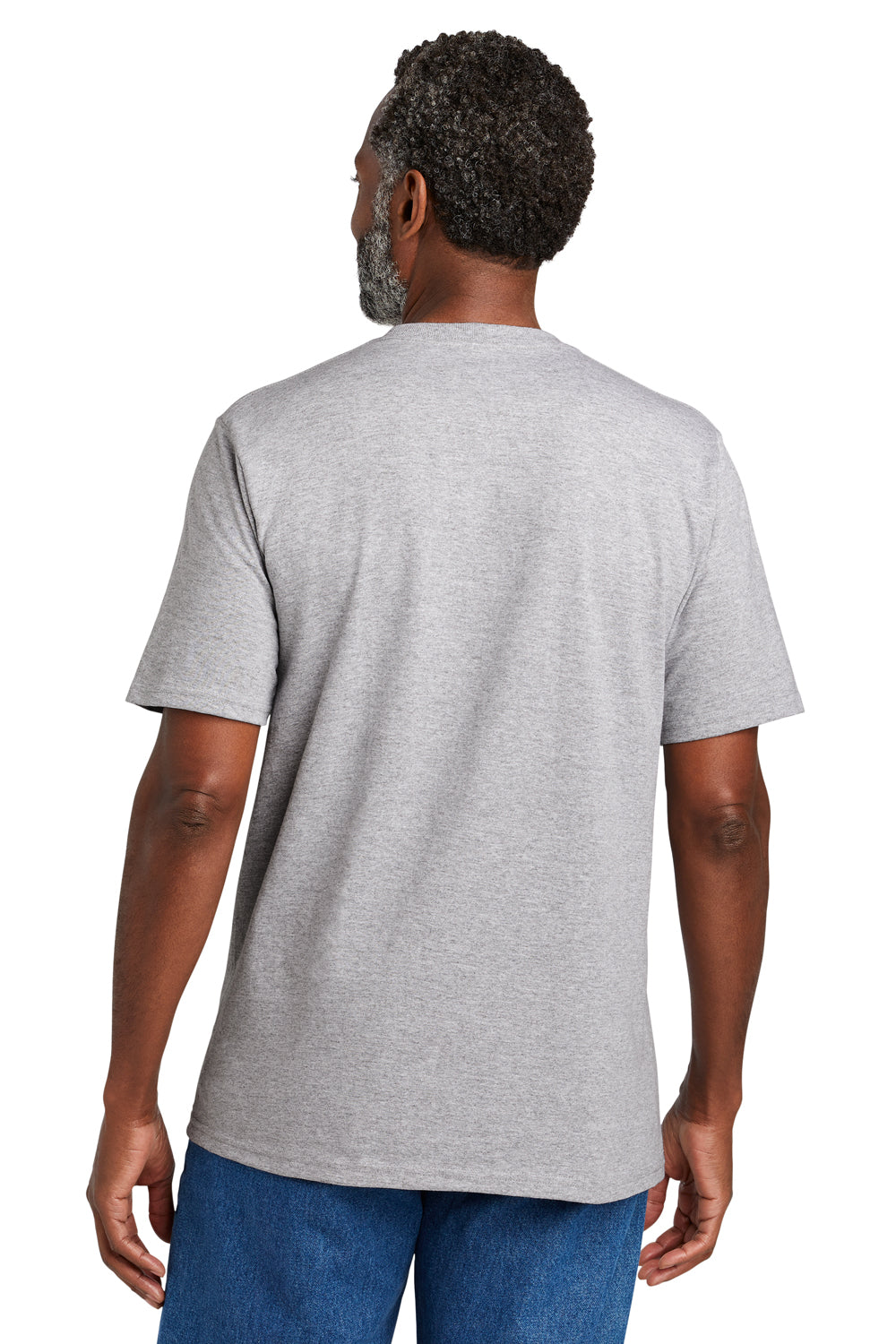 Volunteer Knitwear VL100P Mens USA Made All American Short Sleeve Crewneck T-Shirt w/ Pocket Heather Grey Model Back