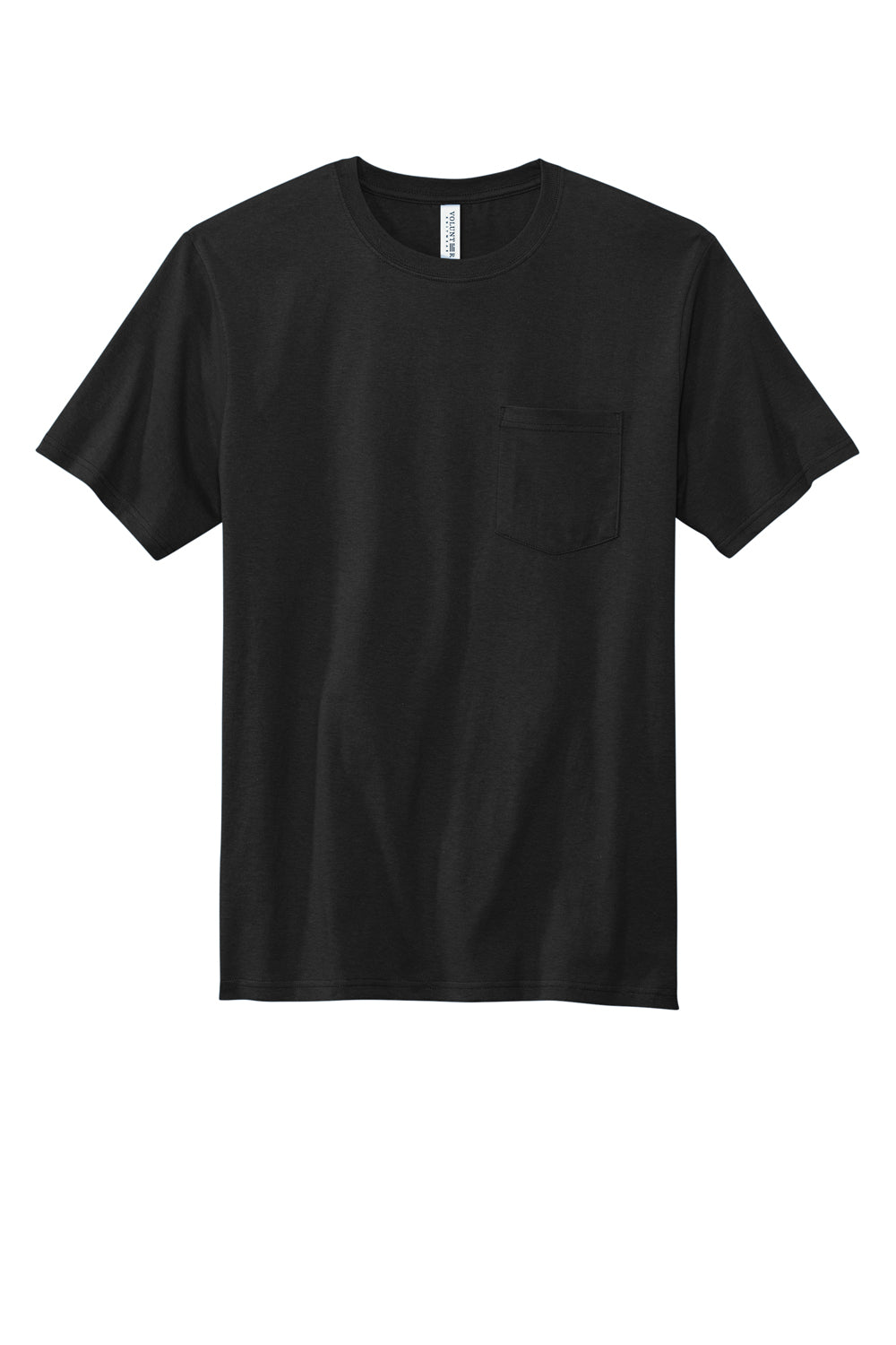 Volunteer Knitwear VL100P Mens USA Made All American Short Sleeve Crewneck T-Shirt w/ Pocket Deep Black Flat Front