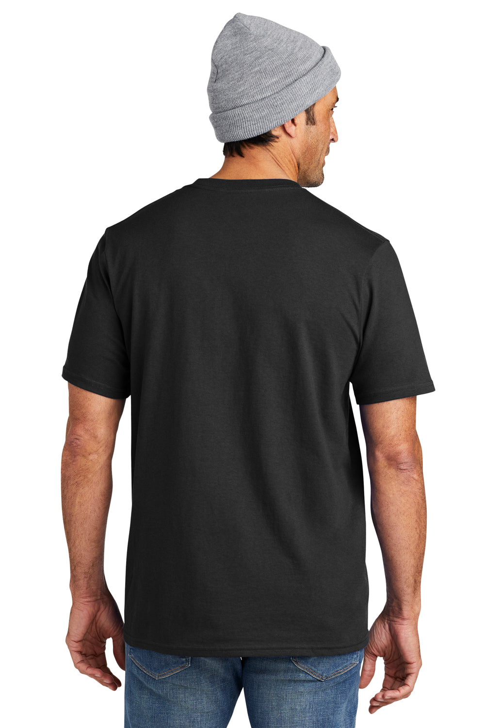 Volunteer Knitwear VL100P Mens USA Made All American Short Sleeve Crewneck T-Shirt w/ Pocket Deep Black Model Back