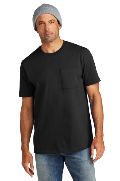 Volunteer Knitwear VL100P Mens USA Made All American Short Sleeve Crewneck T-Shirt w/ Pocket Deep Black Model Front