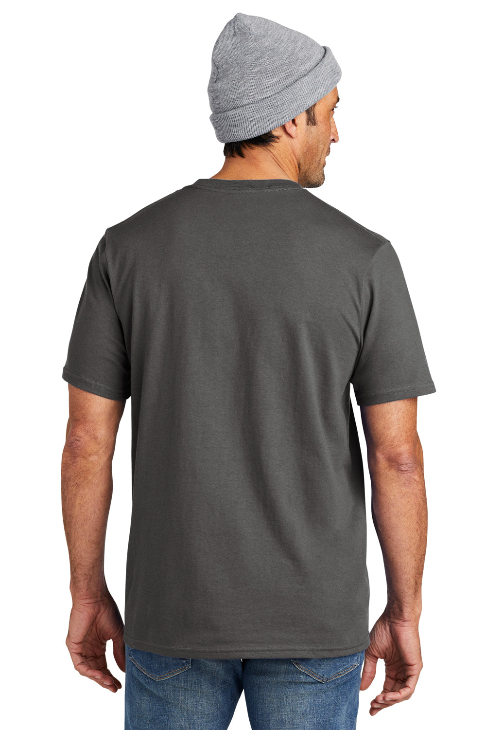 Volunteer Knitwear VL100P Mens USA Made All American Short Sleeve Crewneck T-Shirt w/ Pocket Steel Grey Model Back