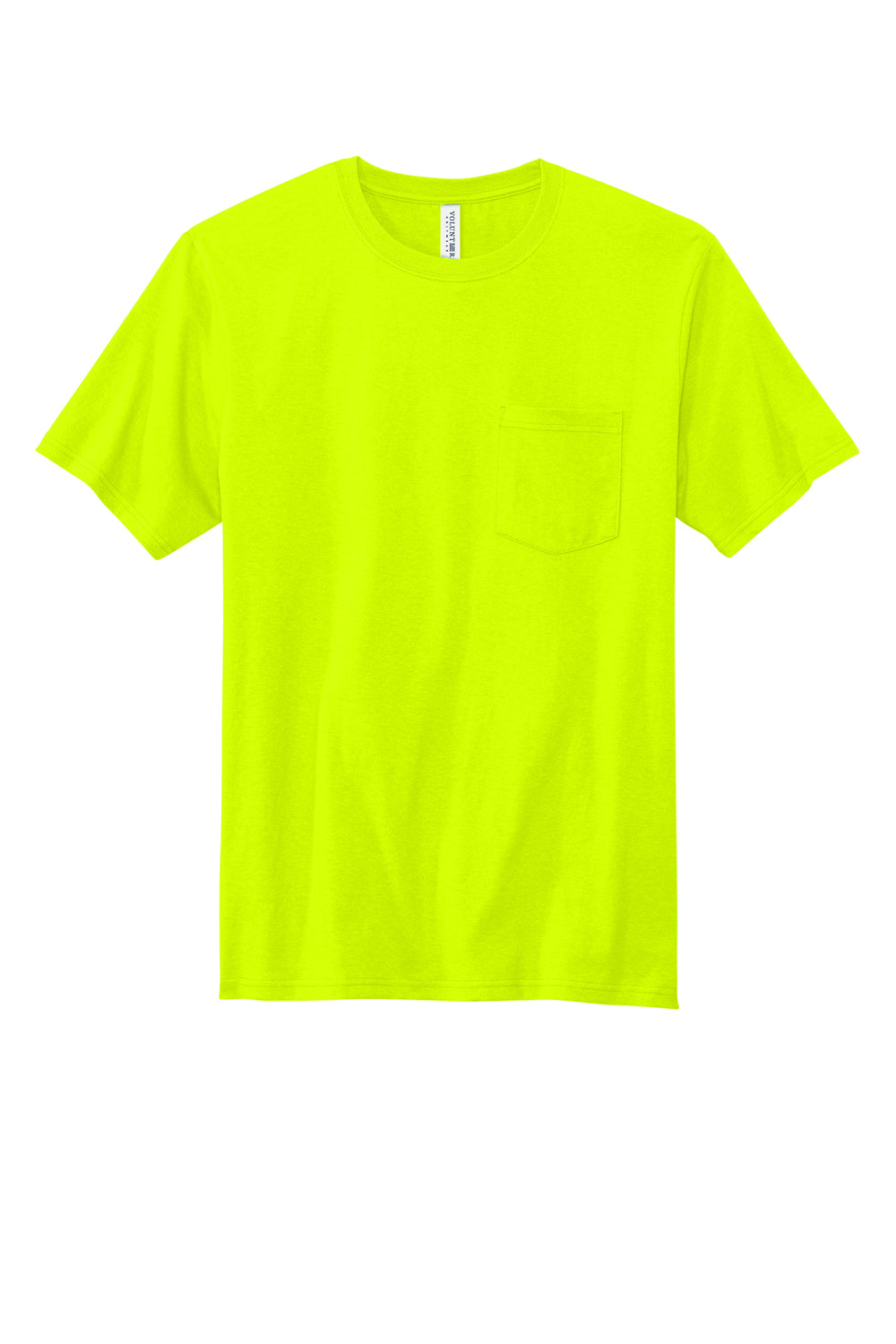 Volunteer Knitwear VL100P Mens USA Made All American Short Sleeve Crewneck T-Shirt w/ Pocket Safety Green Flat Front