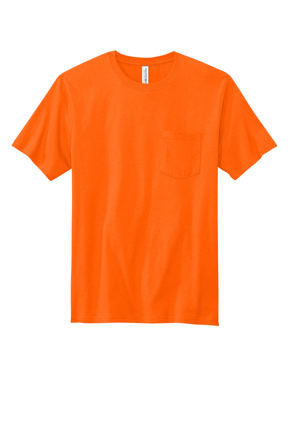 Volunteer Knitwear VL100P Mens USA Made All American Short Sleeve Crewneck T-Shirt w/ Pocket Safety Orange Flat Front