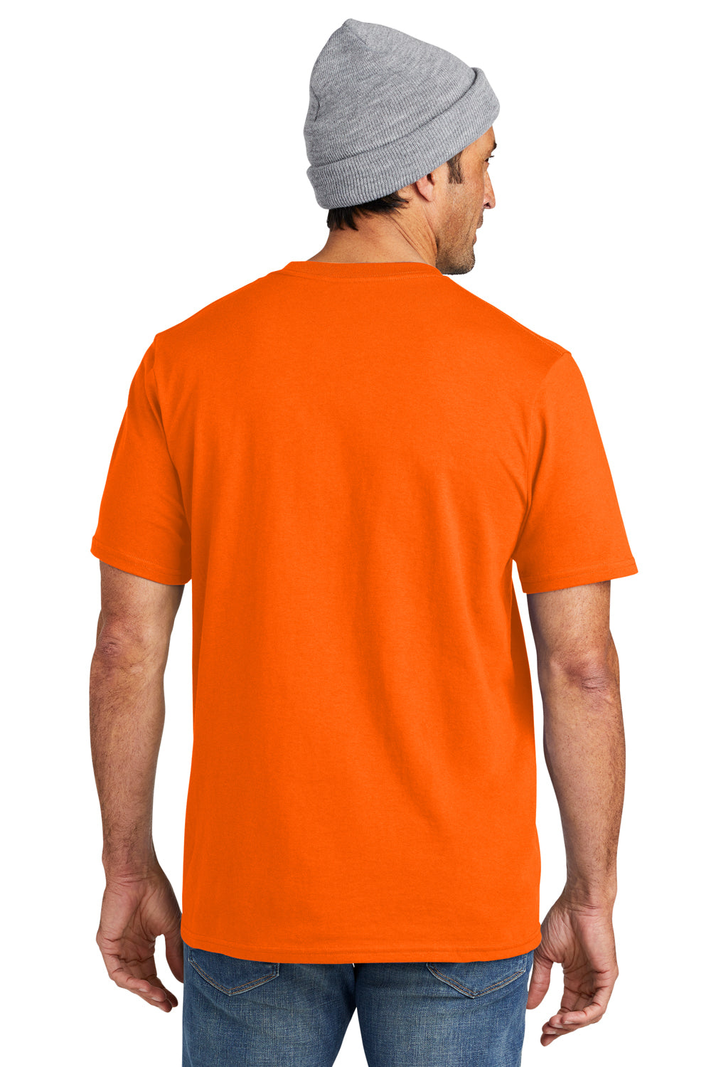 Volunteer Knitwear VL100P Mens USA Made All American Short Sleeve Crewneck T-Shirt w/ Pocket Safety Orange Model Back