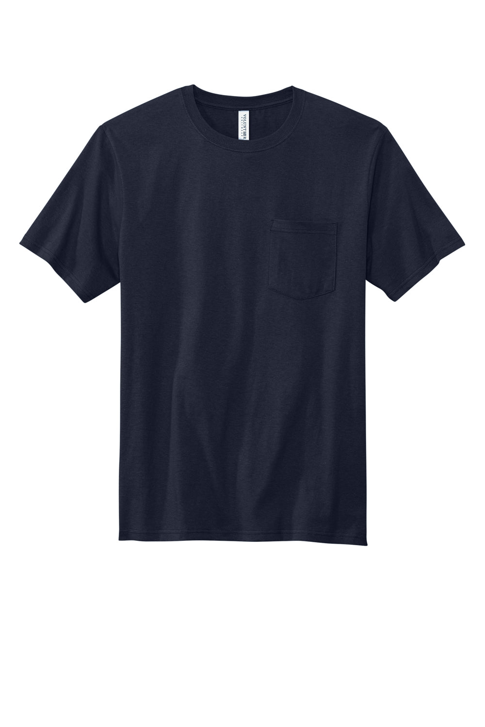 Volunteer Knitwear VL100P Mens USA Made All American Short Sleeve Crewneck T-Shirt w/ Pocket Strong Navy Blue Flat Front