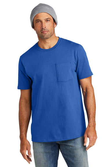 Volunteer Knitwear VL100P Mens USA Made All American Short Sleeve Crewneck T-Shirt w/ Pocket True Royal Blue Model Front