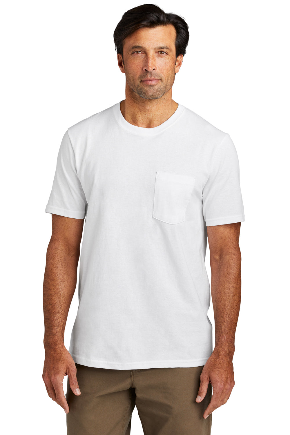 Volunteer Knitwear VL100P Mens USA Made All American Short Sleeve Crewneck T-Shirt w/ Pocket White Model Front