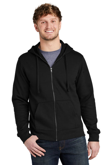 Volunteer Knitwear VL130ZH Mens USA Made Chore Fleece Full Zip Hooded Sweatshirt Hoodie Deep Black Model Front