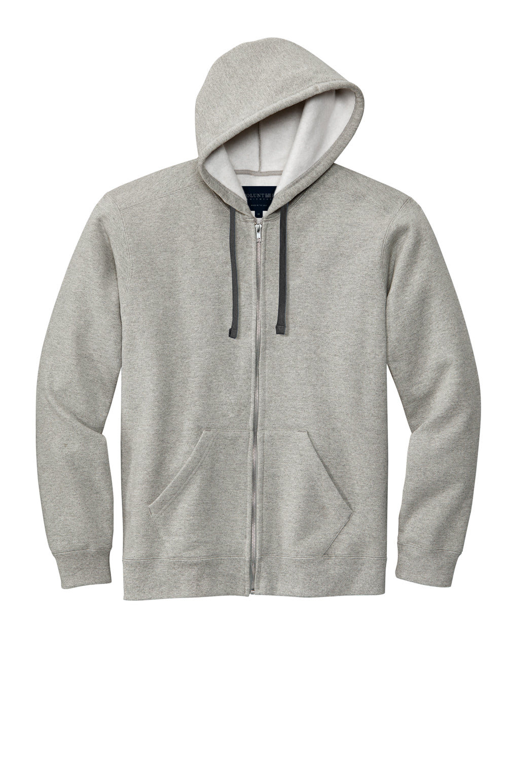 Volunteer Knitwear VL130ZH Mens USA Made Chore Fleece Full Zip Hooded Sweatshirt Hoodie Heather Grey Flat Front