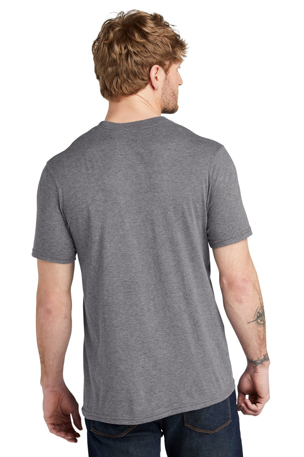 Volunteer Knitwear VL40 Mens USA Made Short Sleeve Crewneck T-Shirt Heather Grey Model Back