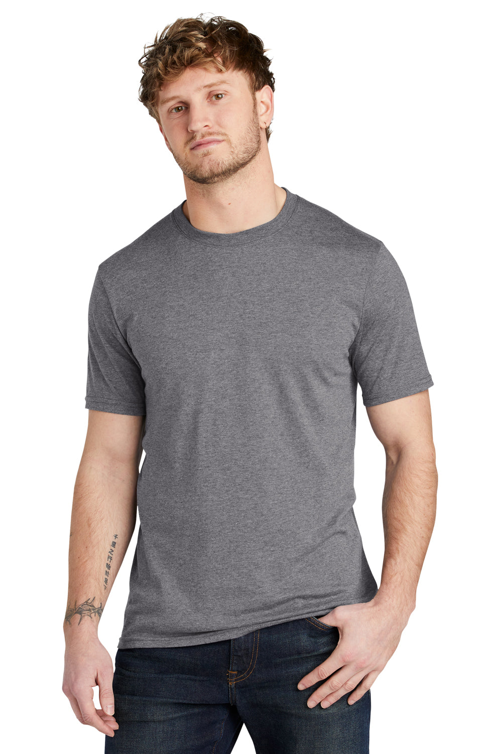 Volunteer Knitwear VL40 Mens USA Made Short Sleeve Crewneck T-Shirt Heather Grey Model Front