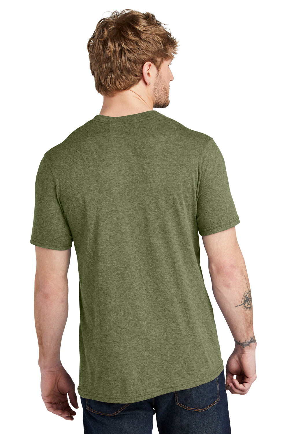 Volunteer Knitwear VL40 Mens USA Made Short Sleeve Crewneck T-Shirt Heather Military Green Model Back