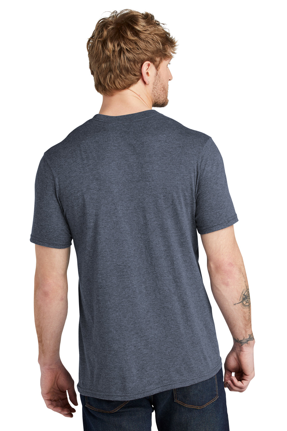 Volunteer Knitwear VL40 Mens USA Made Short Sleeve Crewneck T-Shirt Heather Navy Blue Model Back