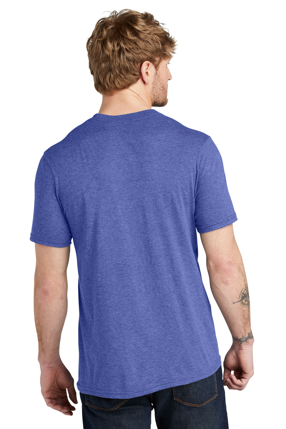 Volunteer Knitwear VL40 Mens USA Made Short Sleeve Crewneck T-Shirt Heather True Royal Blue Model Back