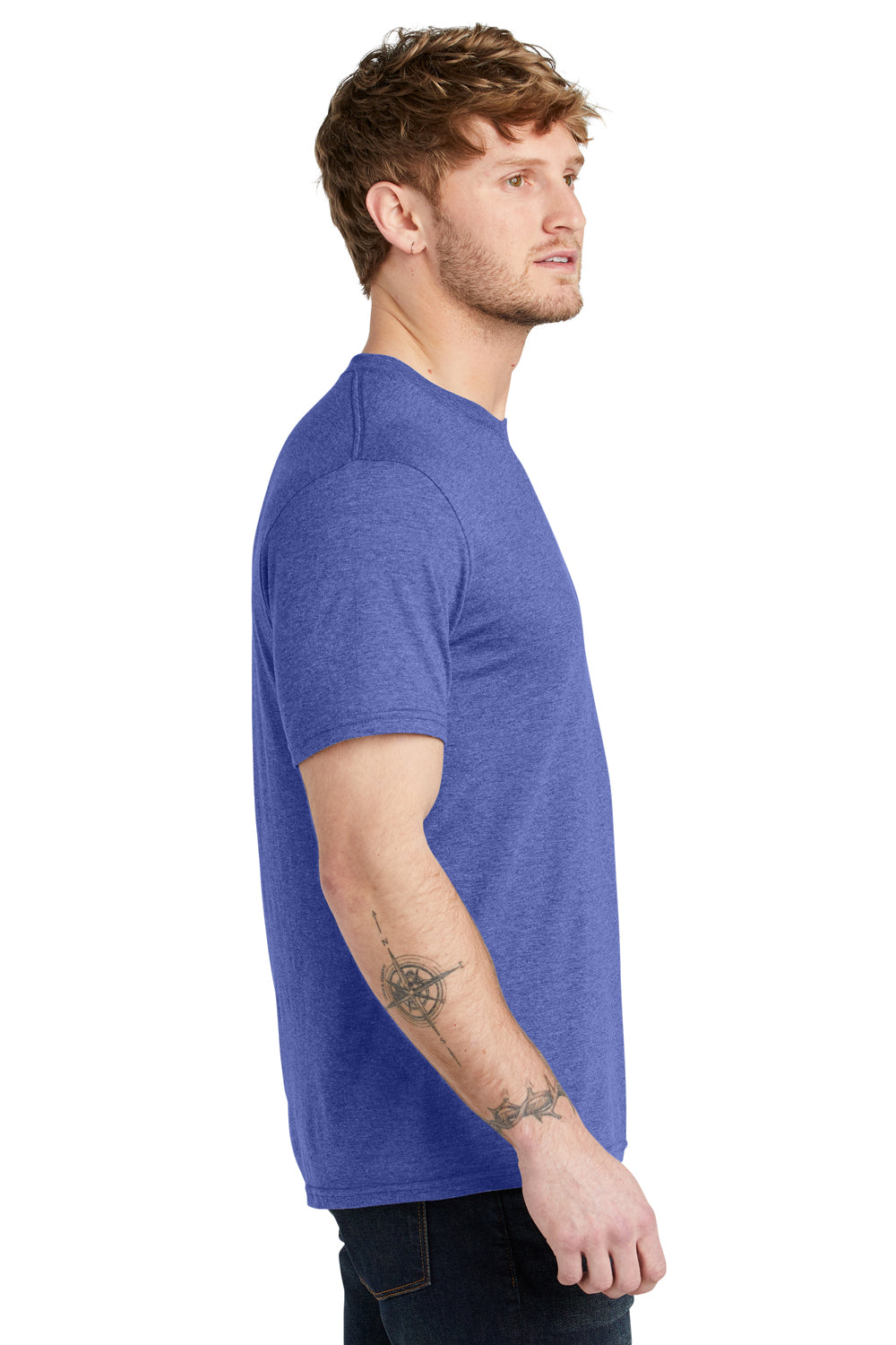 Volunteer Knitwear VL40 Mens USA Made Short Sleeve Crewneck T-Shirt Heather True Royal Blue Model Side