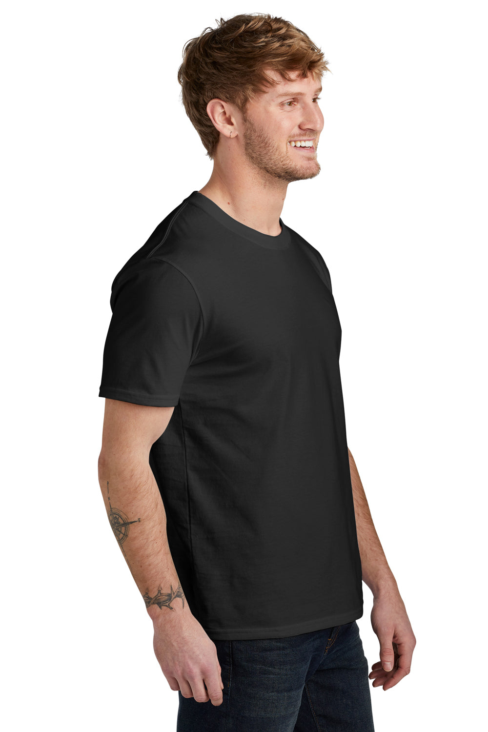 Volunteer Knitwear VL45 Mens USA Made Daily Short Sleeve Crewneck T-Shirt Deep Black Model Side