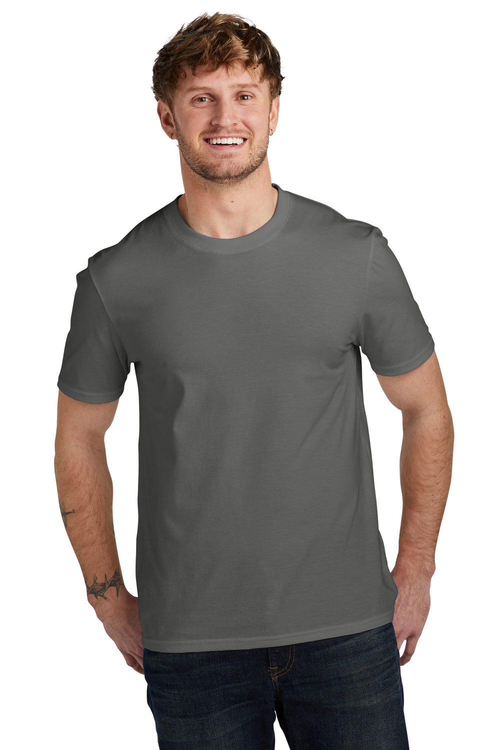 Volunteer Knitwear VL45 Mens USA Made Daily Short Sleeve Crewneck T-Shirt Steel Grey Model Front