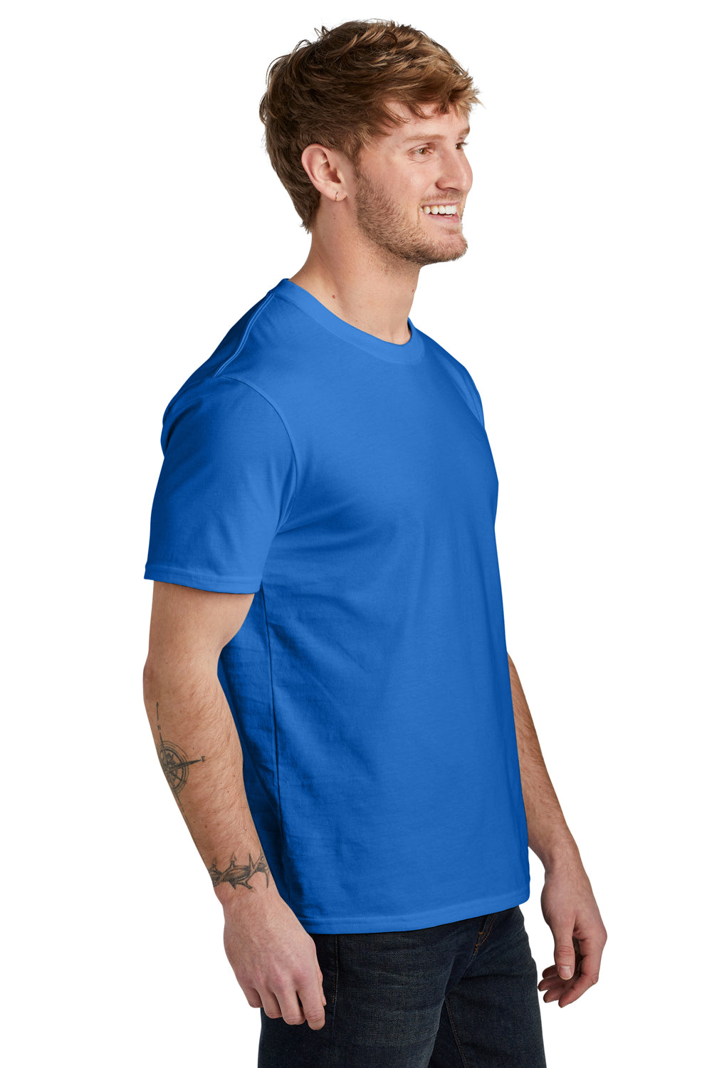 Volunteer Knitwear VL45 Mens USA Made Daily Short Sleeve Crewneck T-Shirt True Royal Blue Model Side