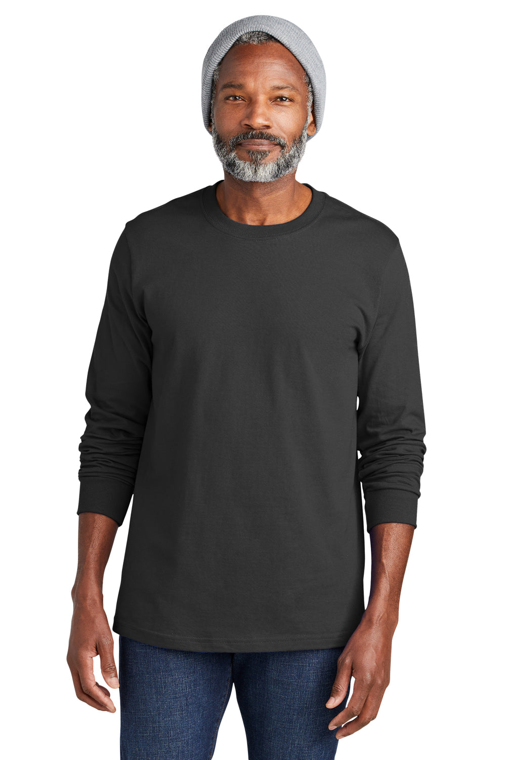 Volunteer Knitwear VL60LS Mens USA Made Chore Long Sleeve Crewneck T-Shirt Steel Grey Model Front