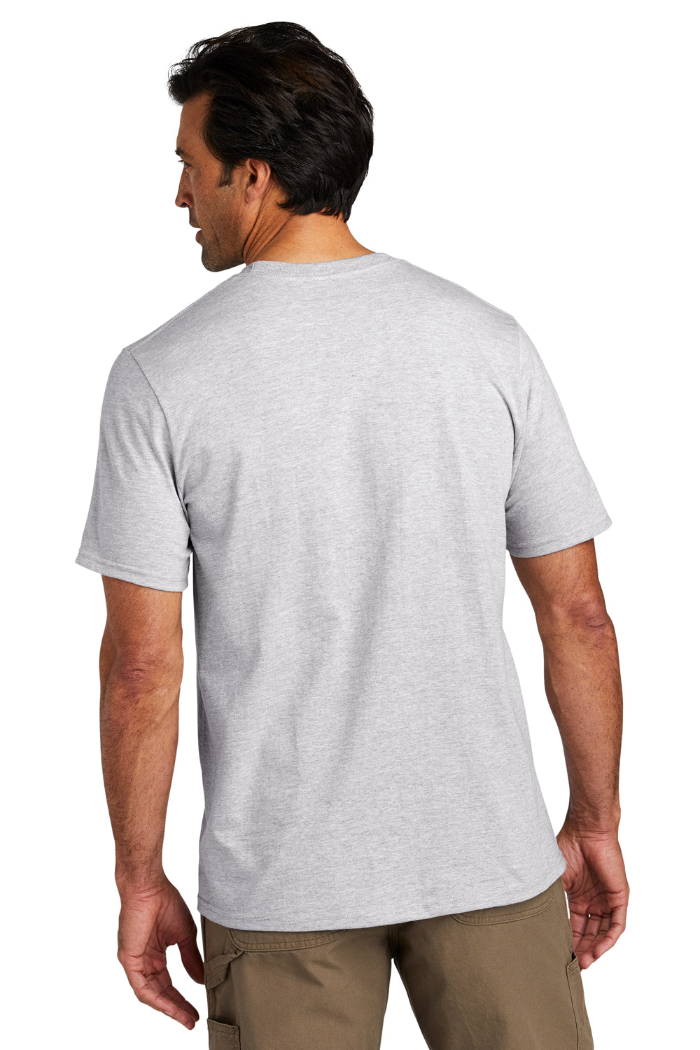 Volunteer Knitwear VL60 Mens USA Made Chore Short Sleeve Crewneck T-Shirt Heather Grey Model Back