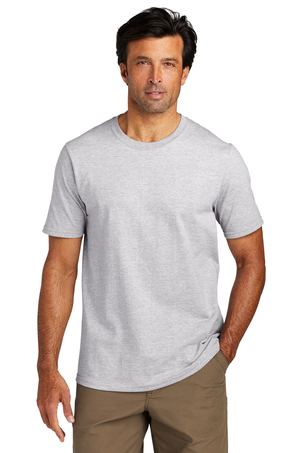 Volunteer Knitwear VL60 Mens USA Made Chore Short Sleeve Crewneck T-Shirt Heather Grey Model Front