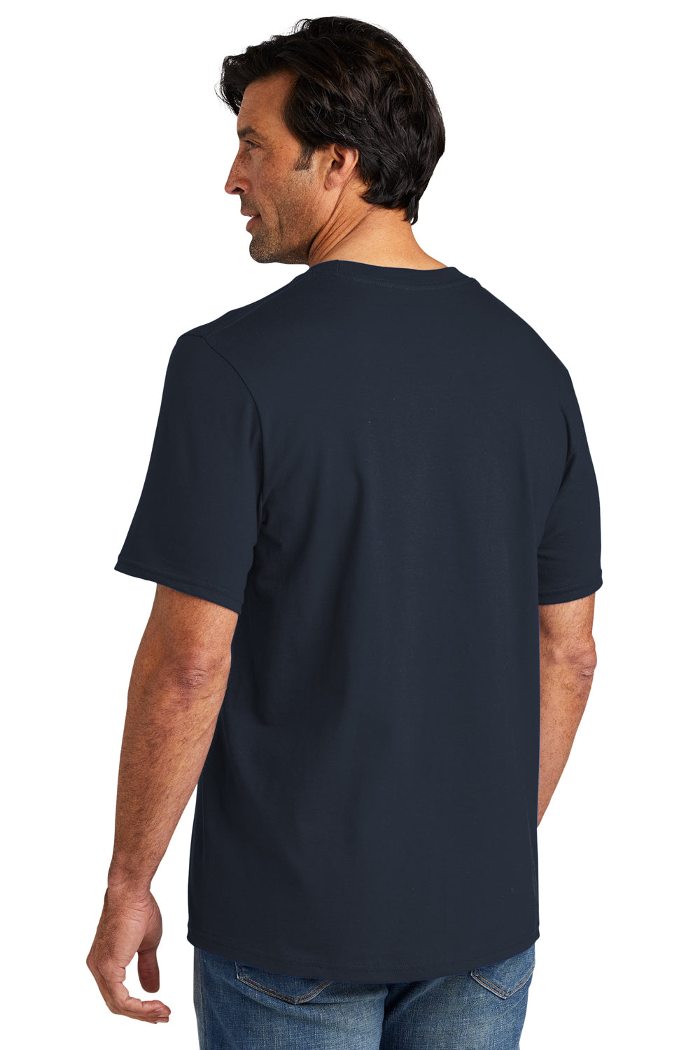 Volunteer Knitwear VL60 Mens USA Made Chore Short Sleeve Crewneck T-Shirt Strong Navy Blue Model Back