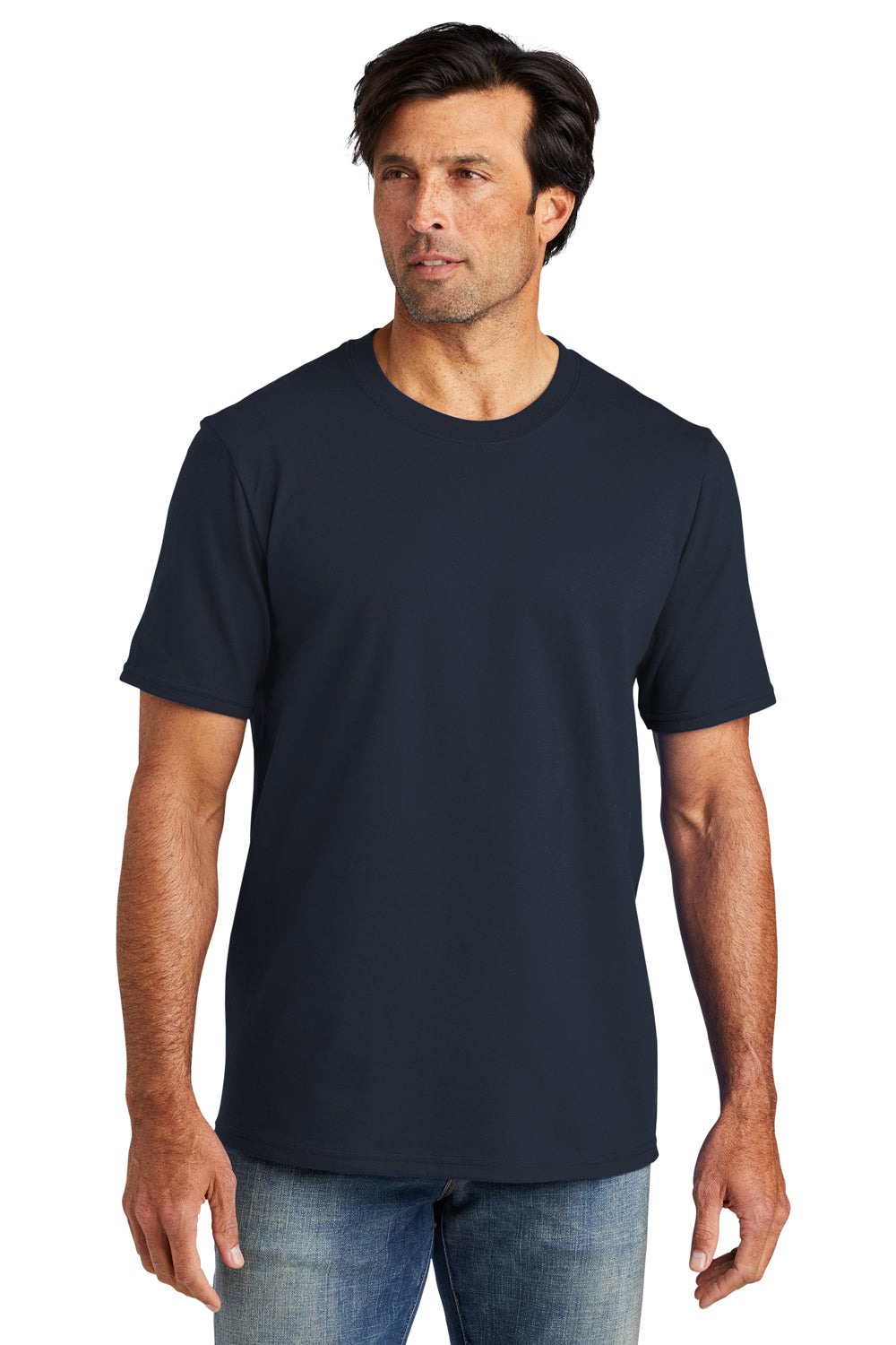 Volunteer Knitwear VL60 Mens USA Made Chore Short Sleeve Crewneck T-Shirt Strong Navy Blue Model Front