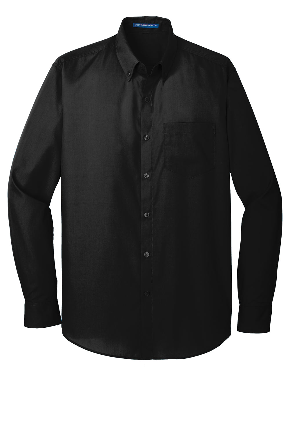 Port Authority W100/TW100 Mens Carefree Stain Resistant Long Sleeve Button Down Shirt w/ Pocket Deep Black Flat Front