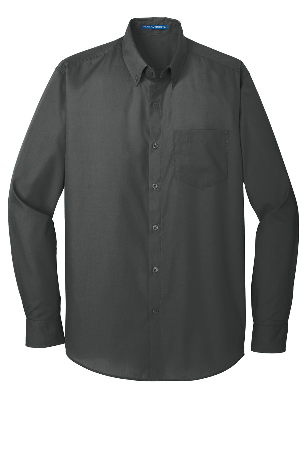 Port Authority W100/TW100 Mens Carefree Stain Resistant Long Sleeve Button Down Shirt w/ Pocket Graphite Grey Flat Front