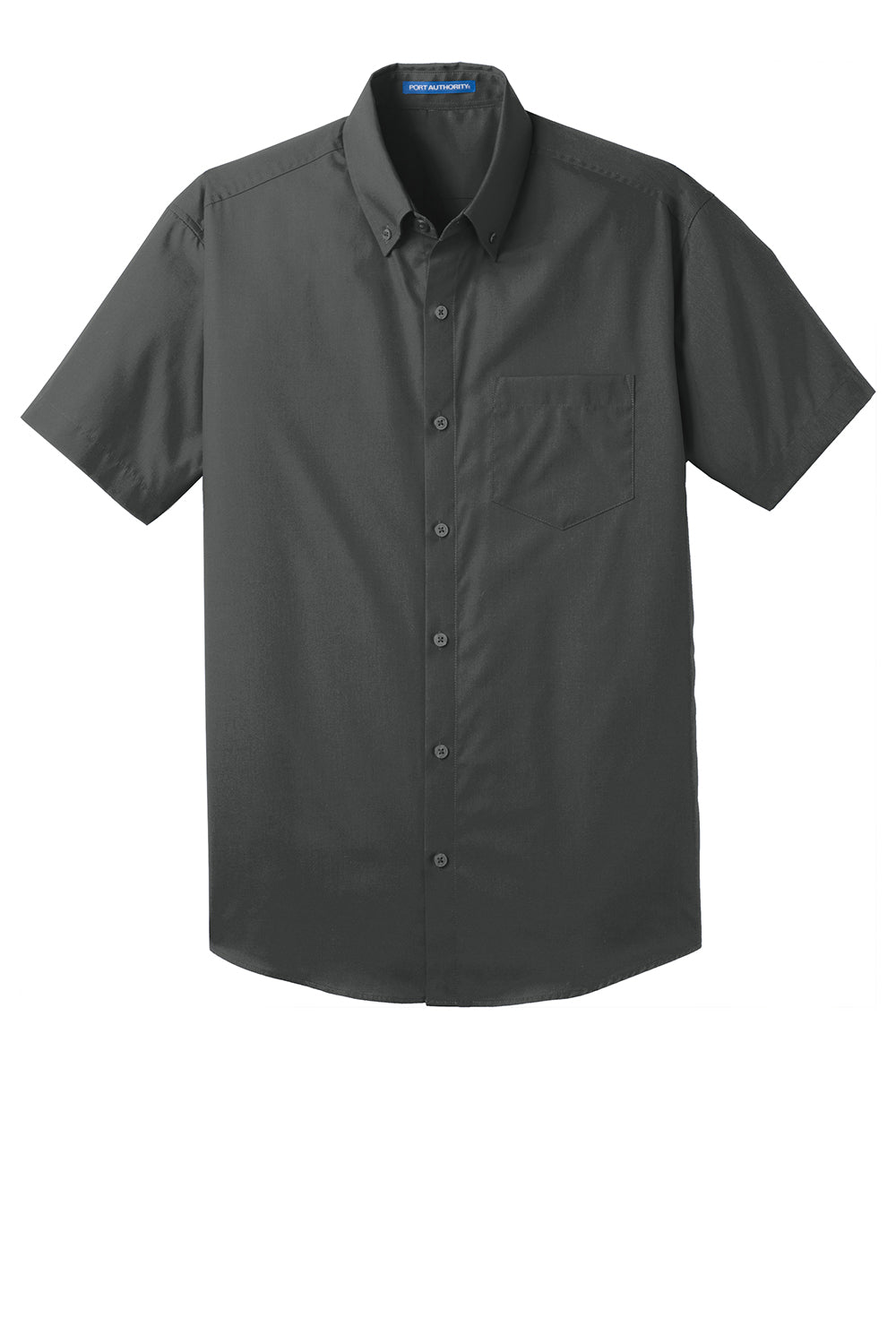 Port Authority W101 Mens Carefree Stain Resistant Short Sleeve Button Down Shirt w/ Pocket Graphite Grey Flat Front